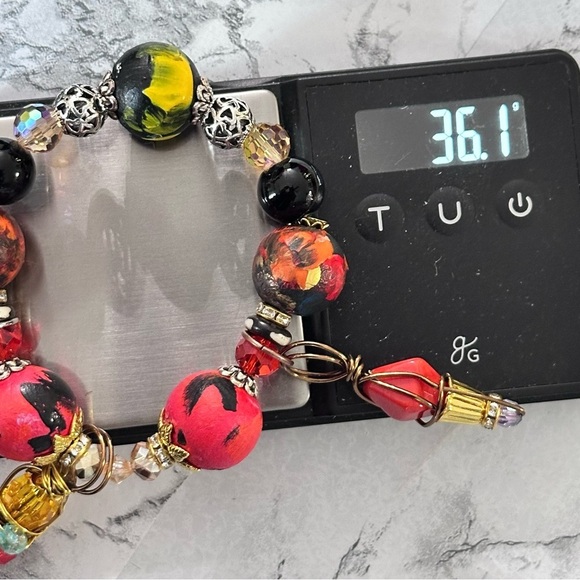 Handmade Charm Bracelet with Hand-Painted Beads & Wire-Wrapped Accents 6-7 3410 - Picture 7 of 7